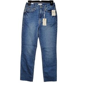 Good American Jeans sz 4 Classic Skinny Hi Rise 27 x 28 Blue940 RAW HEM $139 NWT